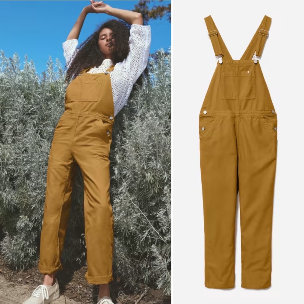EVERLANE The Canvas Overalls Mustard Yellow Cotton Pockets Adjustable Strap NEW